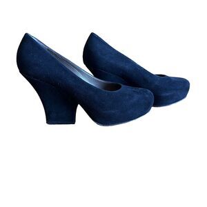 Marni Shoes Black Suede Cone Heel Leather Round Toe 40's Inspire Size 8 38 EU